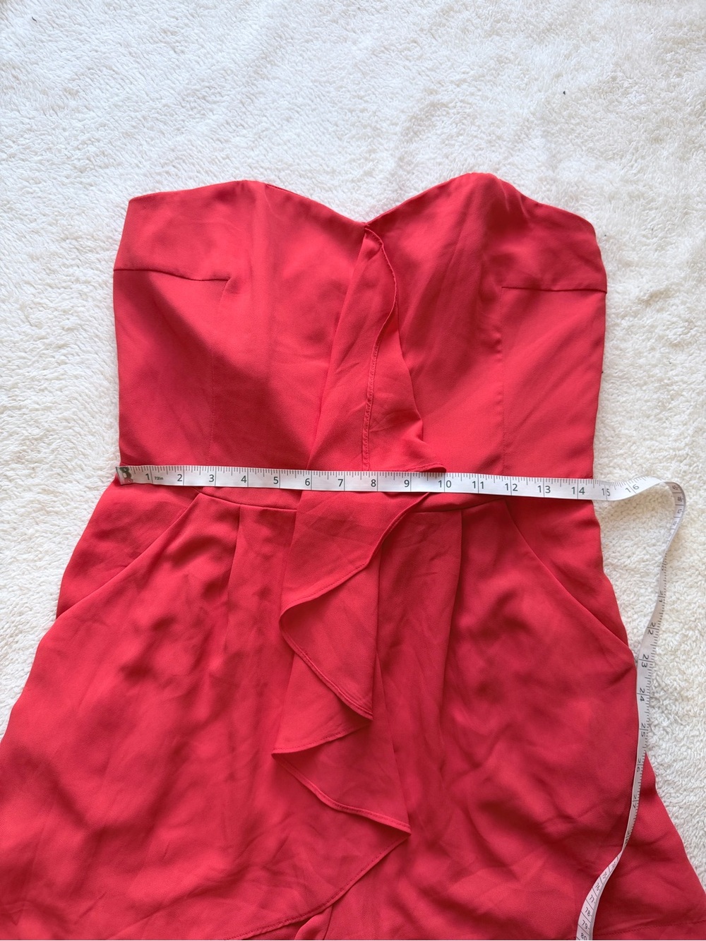 Express Strapless Red-orange Ruffle Romper - Picture 3 of 9